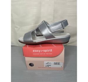 Easy Spirit Hazel T-Strap Wedge Sandals Silver Womens Size 6.5M
